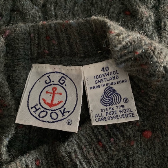 100% shetland wool sleeveless sweater vest vintage green red cable knit ivy prep - Picture 5 of 15